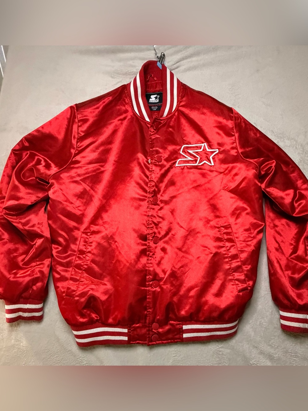 STARTER Red Satin Jacket with White Stripes